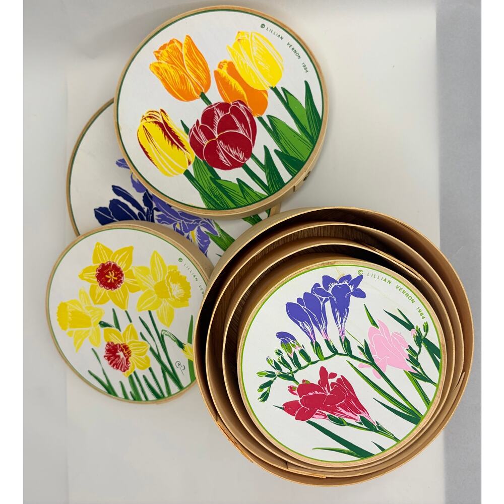 VTG 1984 Lillian Vernon Floral Wood Shaker Nesting Boxes Set